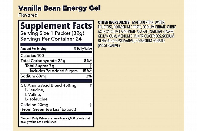 GU Energy Gels (Box of 24) Vanilla Bean w/ caffeine