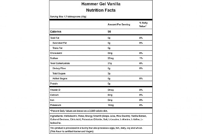 Hammer Nutrition Hammer Gel (Box of 24) Vanilla Nutrition Facts