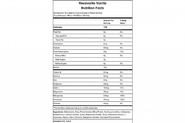 Hammer Nutrition Recoverite (32 Servings) Vanilla Nutrition Facts