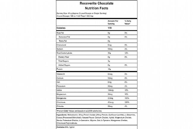 Hammer Nutrition Recoverite (32 Servings) Chocolate Nutrition Facts