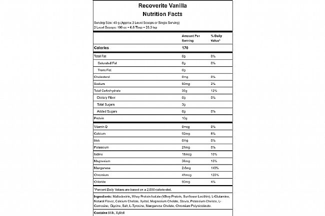 Hammer Nutrition Recoverite (32 Servings) Vanilla Nutrition Facts